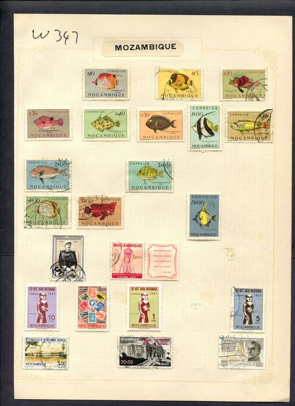 Mozambique - 22 Stamps Mounted (Hinged) On Album Page
