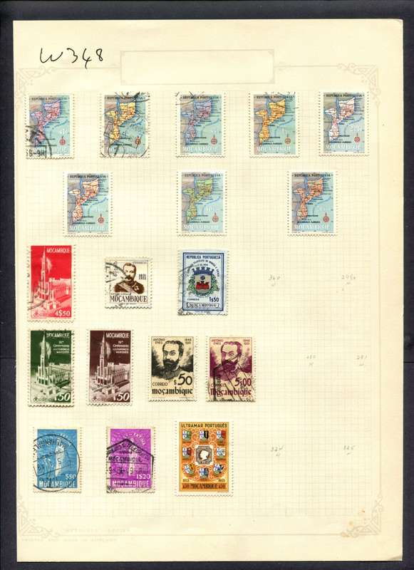 Mozambique - 18 Stamps Mounted (Hinged) On Album Page