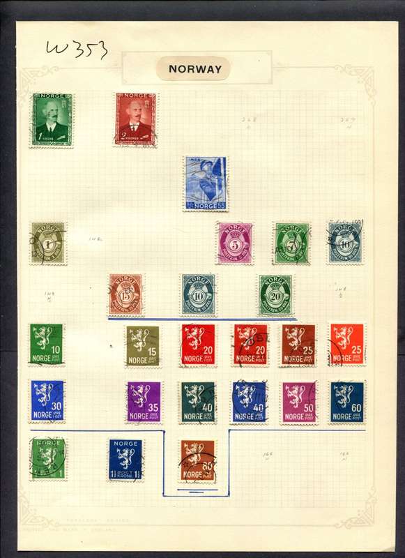 Norway - 25 Stamps Mounted (Hinged) On Album Page