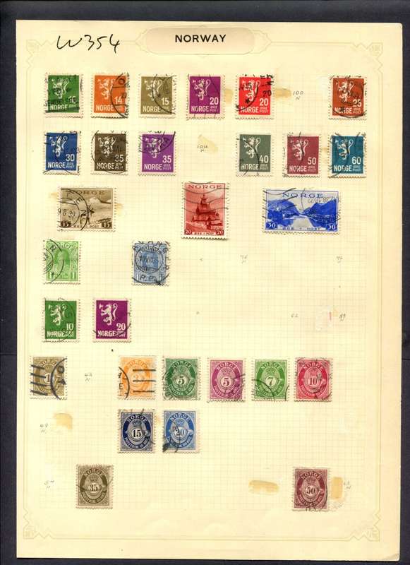 Norway - 29 Stamps Mounted (Hinged) On Album Page