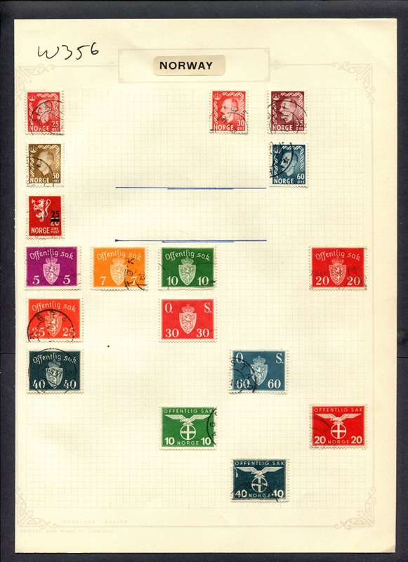 Norway - 17 Stamps Mounted (Hinged) On Album Page