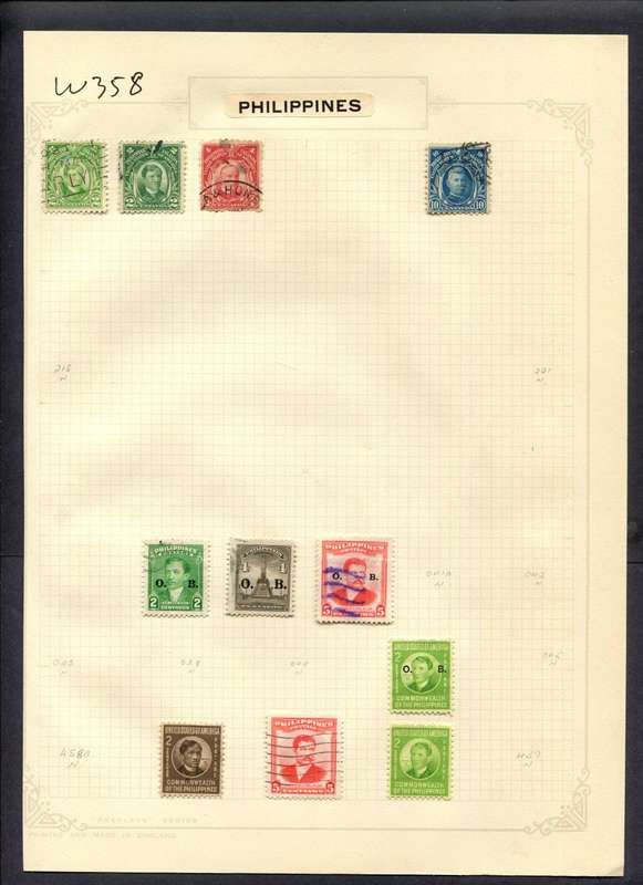 Philippines - 11 Stamps Mounted (Hinged) On Album Page