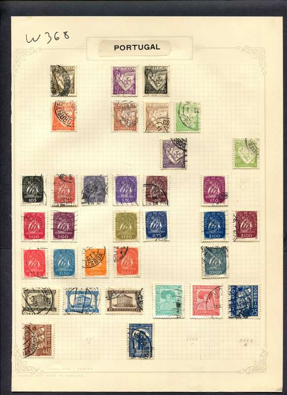 Portugal - 34 Stamps Mounted (Hinged) On Album Page