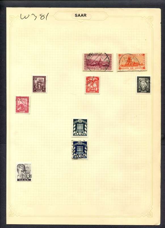 Saar - 9 Stamps Mounted (Hinged) On Album Page