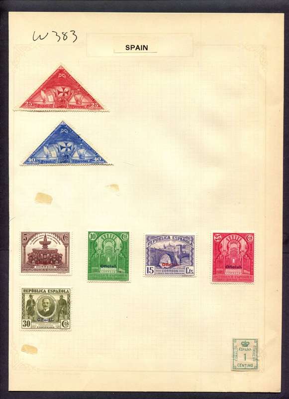 Spain - 8 Stamps Mounted (Hinged) On Album Page