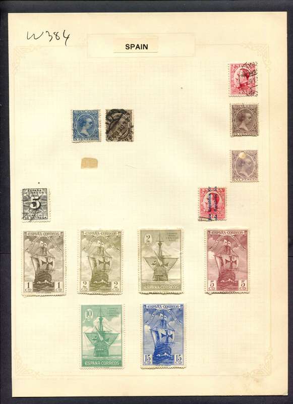 Spain - 13 Stamps Mounted (Hinged) On Album Page