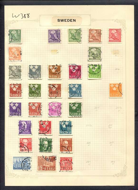 Sweden - 30 Stamps Mounted (Hinged) On Album Page