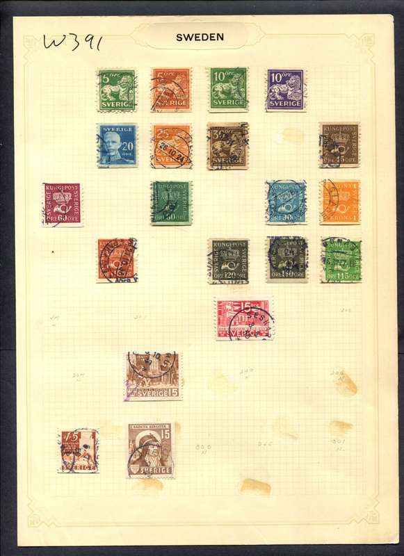 Sweden - 20 Stamps Mounted (Hinged) On Album Page