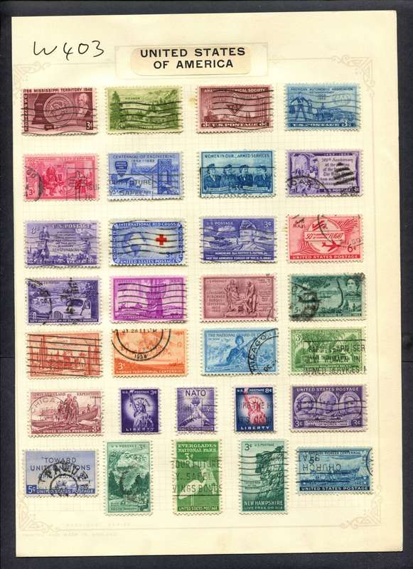 USA - 30 Stamps Mounted (Hinged) On Album Page