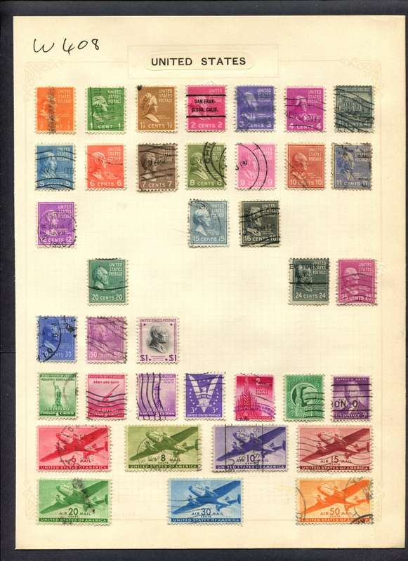 USA - 37 Stamps Mounted (Hinged) On Album Page