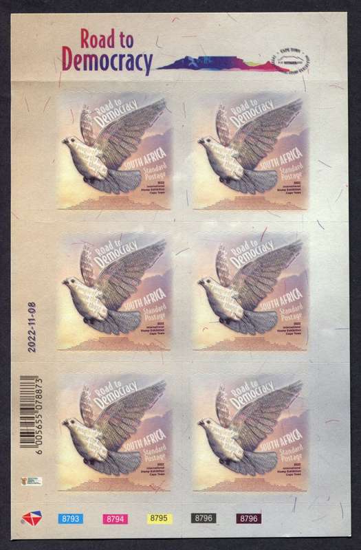 RSA - Road to Democracy - Sheet of 6 - Original Printing On Yellow Backing and Wrong Contl 2022- MNH