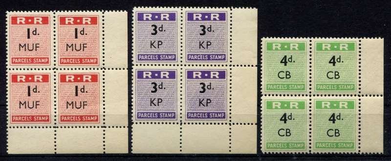 Rhodesia - 3 Blocks of 4 Railway Parcel Stamps - MNH