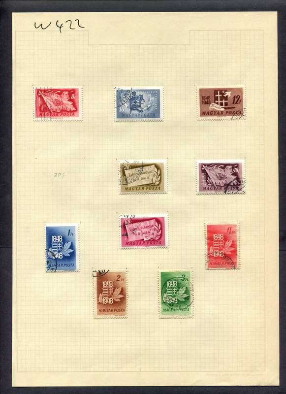 Hungary - 10 Stamps Mounted (Hinged) on Album Page