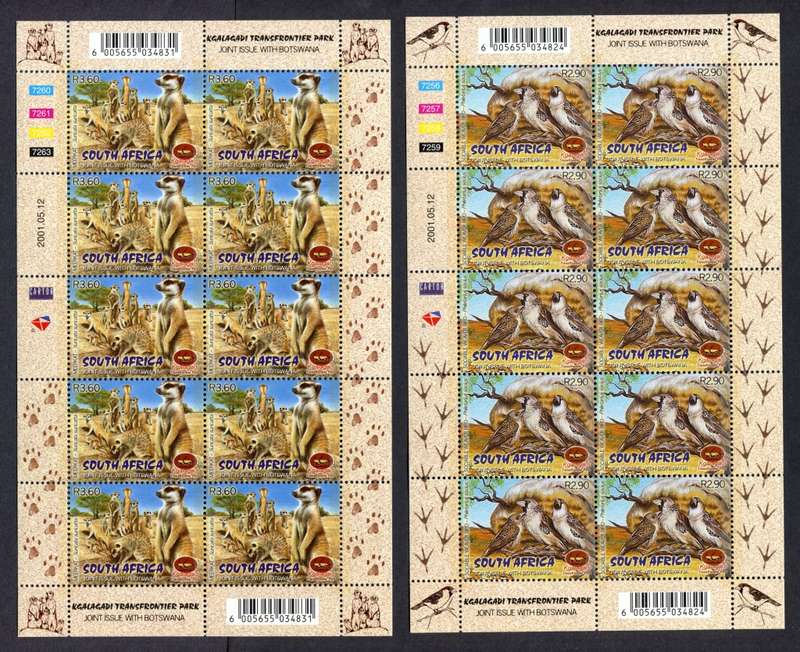 RSA -  Set of 4 Sheets of 10 - 2001 - MNH