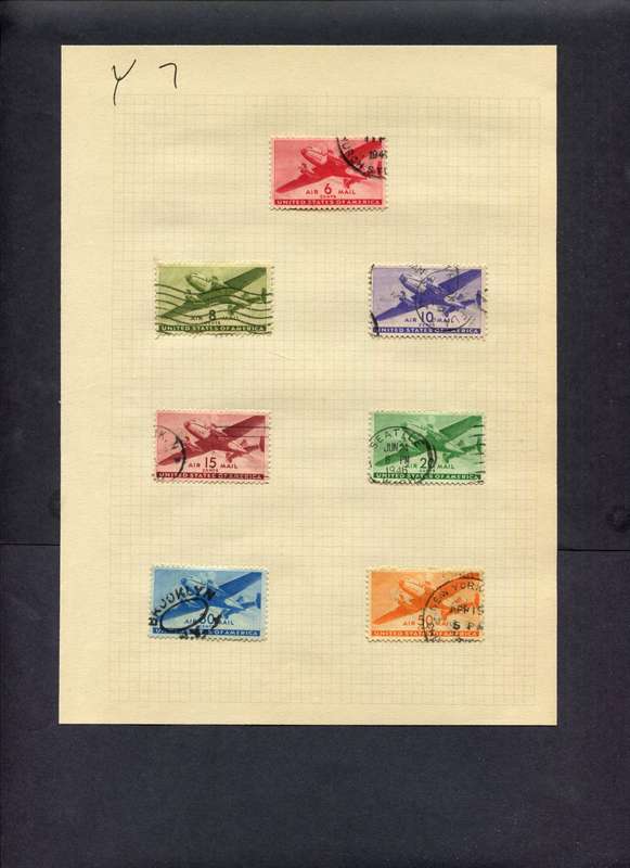 USA - 7 Stamps Mounted (Hinged) On Old Album Page