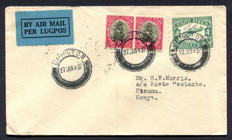 Union of SA - Flight Cover - Upington  to Kisumu Kenya
