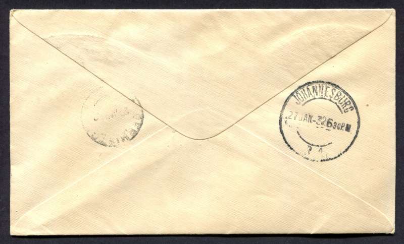 Union of SA - Flight Cover - Cape Town to Germiston