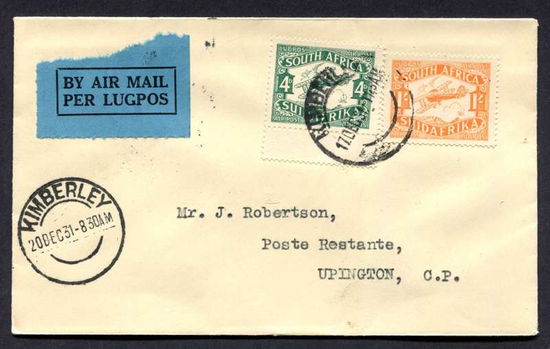 Union of SA - Flight Cover - Kimberley to Upington