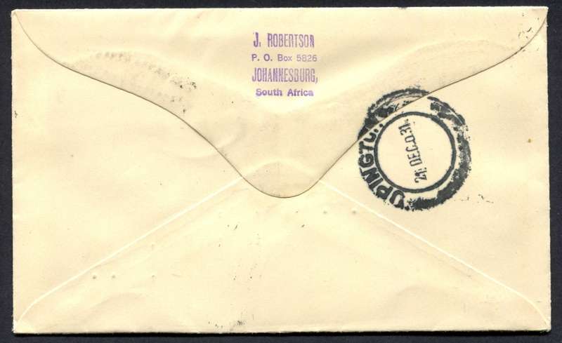 Union of SA - Flight Cover - Kimberley to Upington