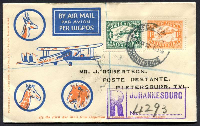 Union of SA - Flight Cover - Johannesburg to Pietersburg