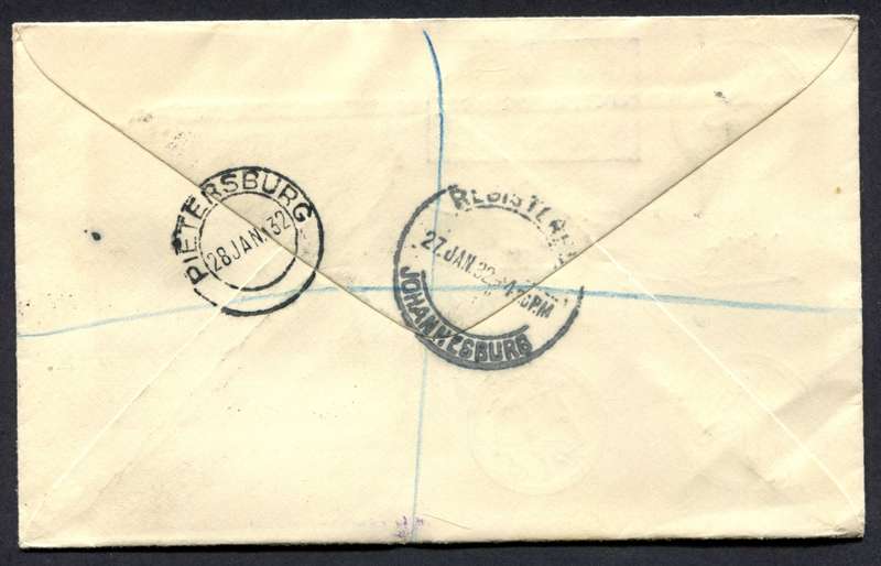 Union of SA - Flight Cover - Johannesburg to Pietersburg