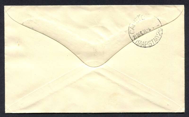 Union of SA - Flight Cover With Christmas Stamp - Upington to Cape Town