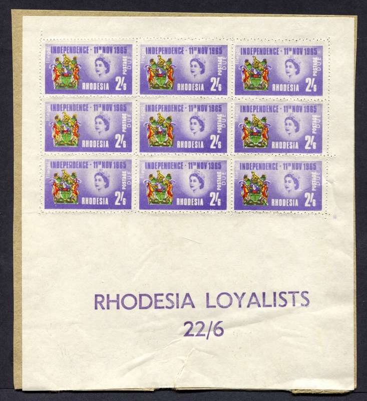 Rhodesia - 1965 - Cinderella - Miniature Sheet On Paper