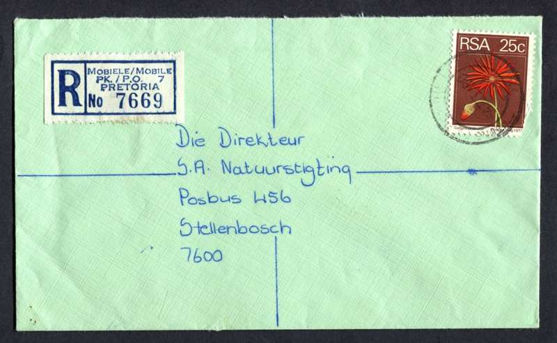 RSA - Registered Cover - Send From Mobile Post Office - Pretoria