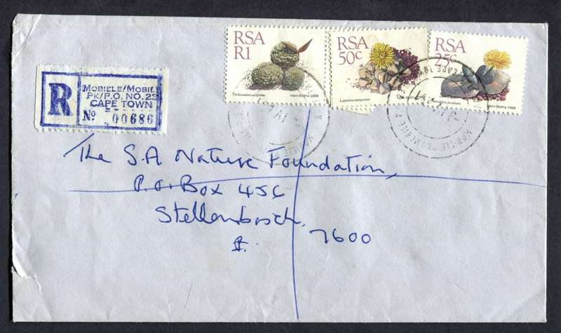 RSA - Registered Cover - Send From Mobile Post Office - Cape Town