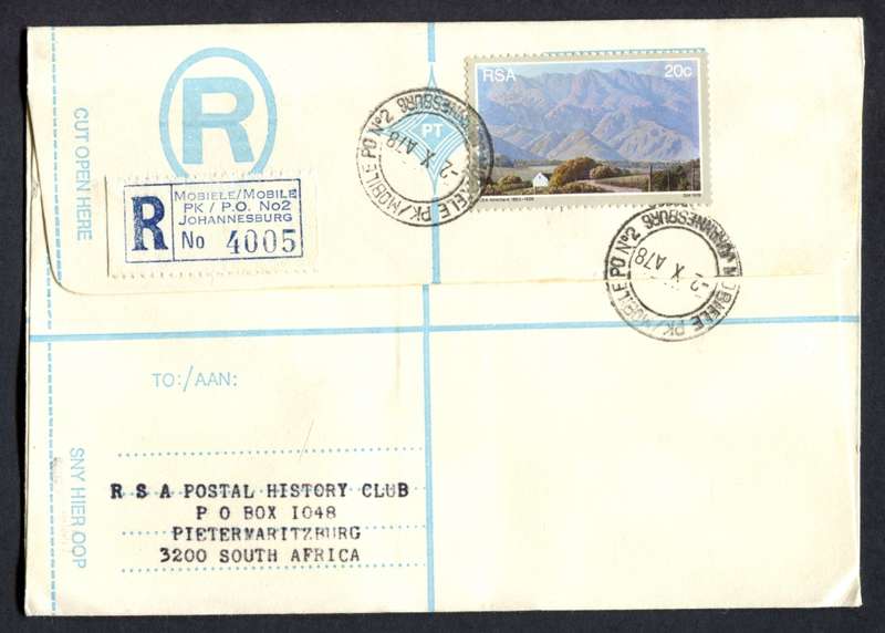 RSA - Registered Cover - Send From Mobile Post Office - Johannesburg