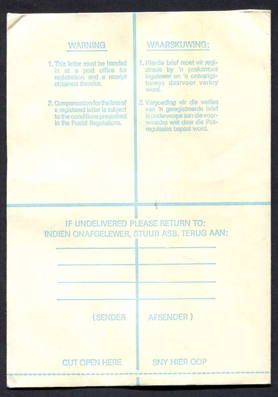RSA - Registered Cover - Send From Mobile Post Office - Johannesburg