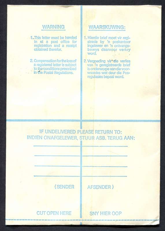 RSA - Registered Cover - Send From Mobile Post Office - Cape Town