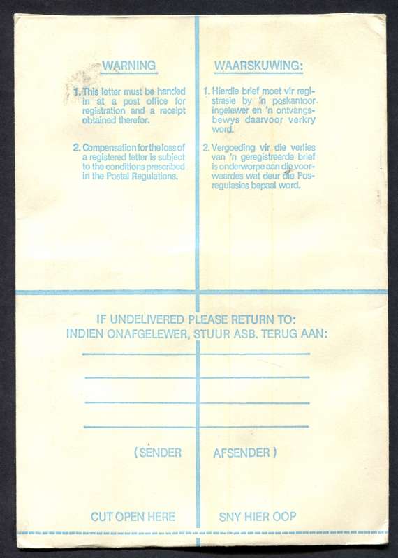 RSA - Registered Cover - Send From Mobile Post Office - Cape Town