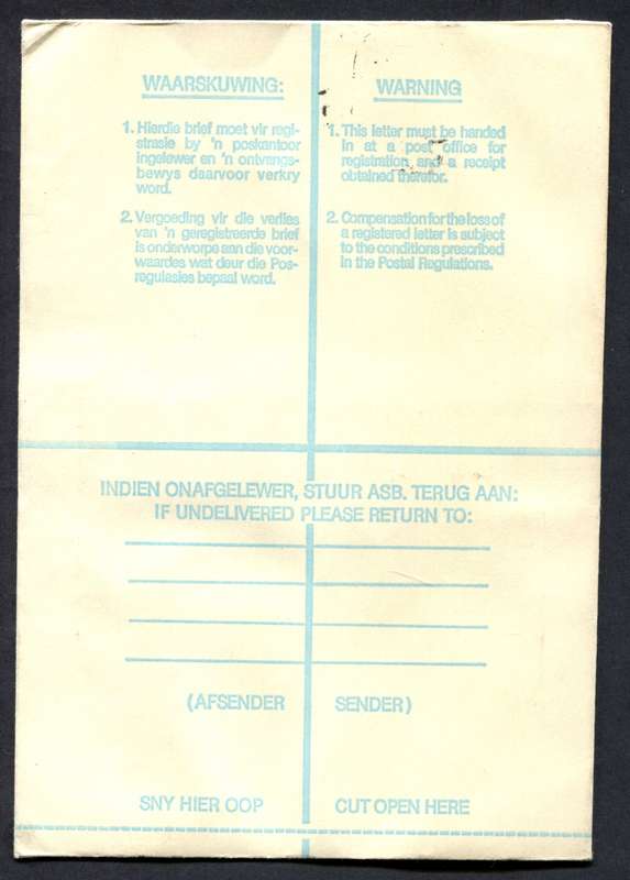 RSA - Registered Cover - Send From Mobile Post Office - Port Elizabeth