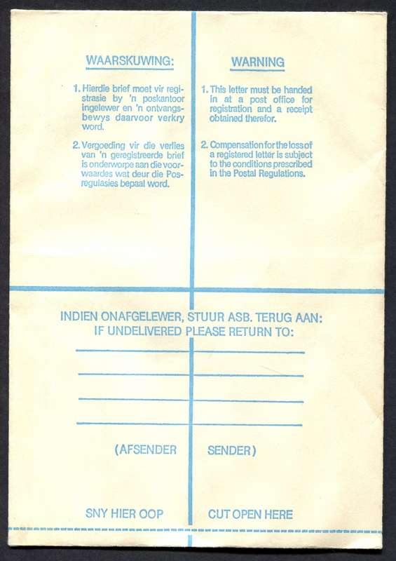 RSA - Registered Cover - Send From Mobile Post Office - Durban