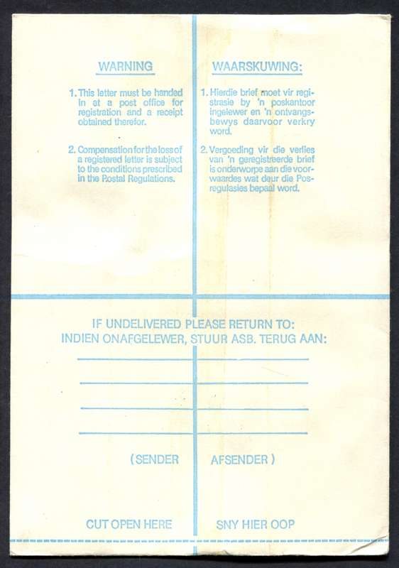 RSA - Registered Cover - Send From Mobile Post Office - Durban