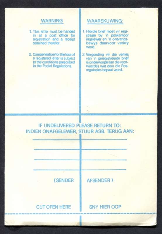 RSA - Registered Cover - Send From Mobile Post Office - Bloemfontein