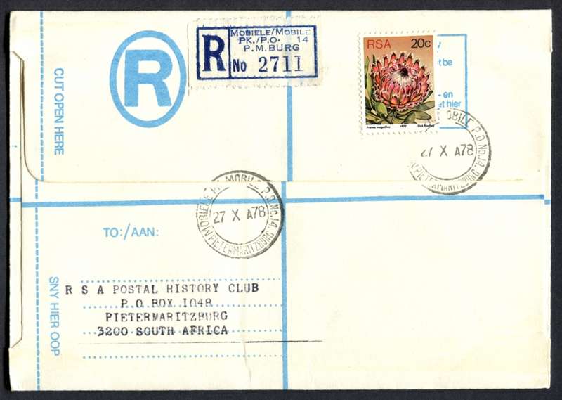 RSA - Registered Cover - Send From Mobile Post Office - Pietermaritzburg