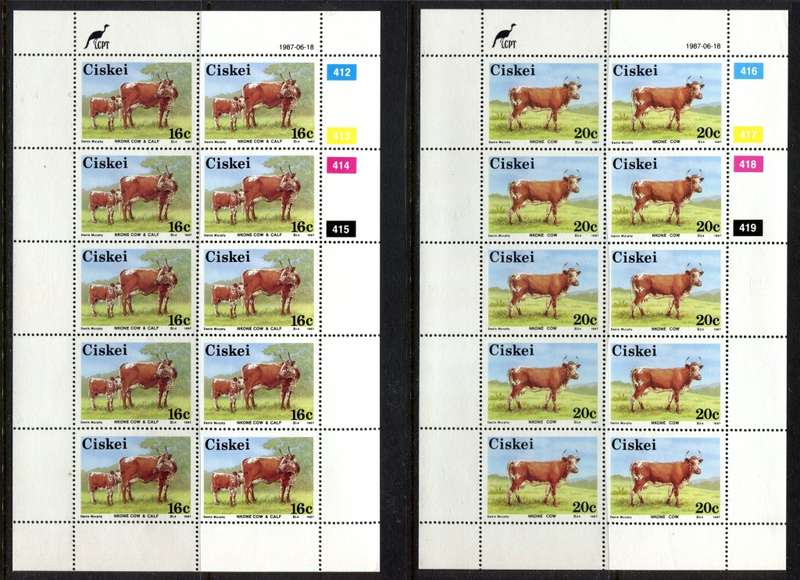 Ciskei - Cattle - Set of 4 Full Sheets of 10 - 1987 - MNH