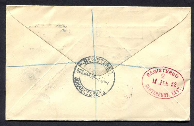 Union of SA - Flight Cover - Johannesburg to Canterbury Kent England