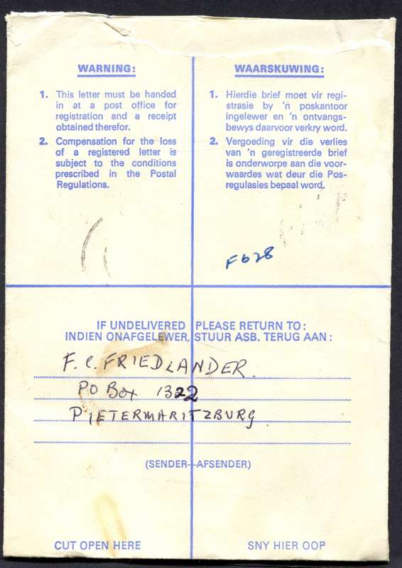RSA - Cover Registered At Scottsville Post Office