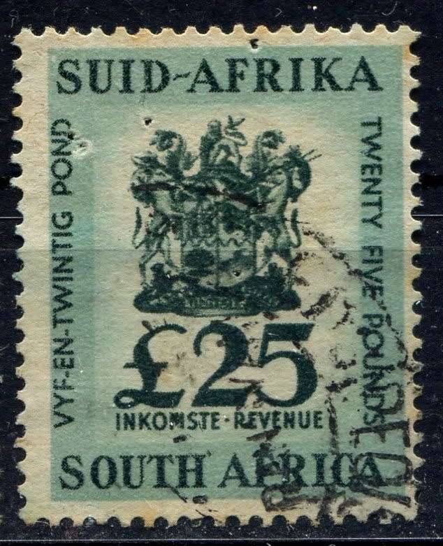 Union of SA - Revenue - 1954/60 - Used - 25 Pound With Pin Holes