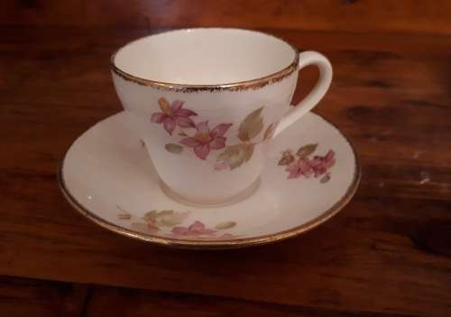 ROYAL SWAN of STAFFORDSHIRE Porcelain Coffee Pot & 4 Demitasse Coffee Cups & Saucers Duos - Vintage