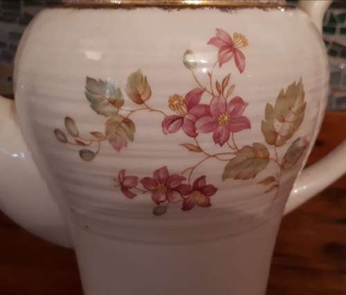 ROYAL SWAN of STAFFORDSHIRE Porcelain Coffee Pot & 4 Demitasse Coffee Cups & Saucers Duos - Vintage