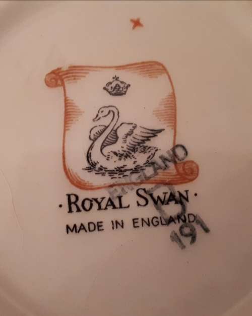 ROYAL SWAN of STAFFORDSHIRE Porcelain Coffee Pot & 4 Demitasse Coffee Cups & Saucers Duos - Vintage