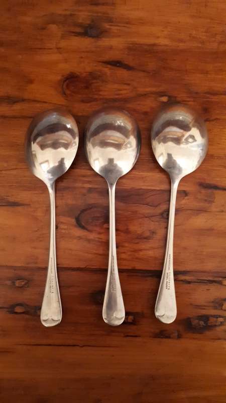 THREE VINTAGE SILVAWYTE NICKEL SILVER Soup Spoons
