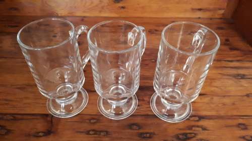 SET OF THREE CLEAR GLASS Irish Coffee/Latte Mugs