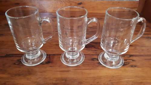 SET OF THREE CLEAR GLASS Irish Coffee/Latte Mugs