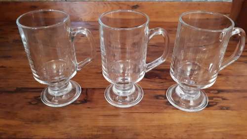 SET OF THREE CLEAR GLASS Irish Coffee/Latte Mugs