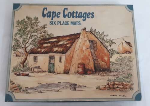 VINTAGE COMPLETE AND BOXED SET OF PLACEMATS AND COASTERS  SA ARTIST NORMA WILES